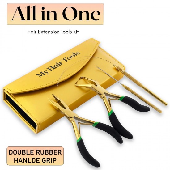 Gold My Hair Tools Pro Extension Kit, Extensions Remover Pliers set, Micro Beads Pulling Hook & Microbead Loop Tool Stainless Steel