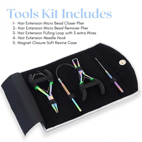 My Hair Tools Pro Extension Kit, Extensions Remover Pliers set, Micro Beads Pulling Hook & Microbead Loop Tool Stainless Steel