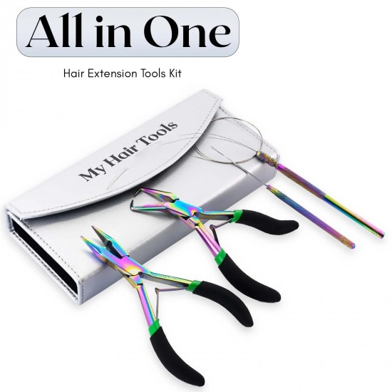 My Hair Tools Pro Extension Kit, Extensions Remover Pliers set, Micro Beads Pulling Hook & Microbead Loop Tool Stainless Steel