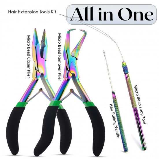 My Hair Tools Pro Extension Kit, Extensions Remover Pliers set, Micro Beads Pulling Hook & Microbead Loop Tool Stainless Steel