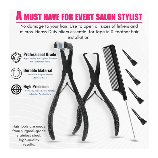 Hair Extension Tapin plier with comb and clips