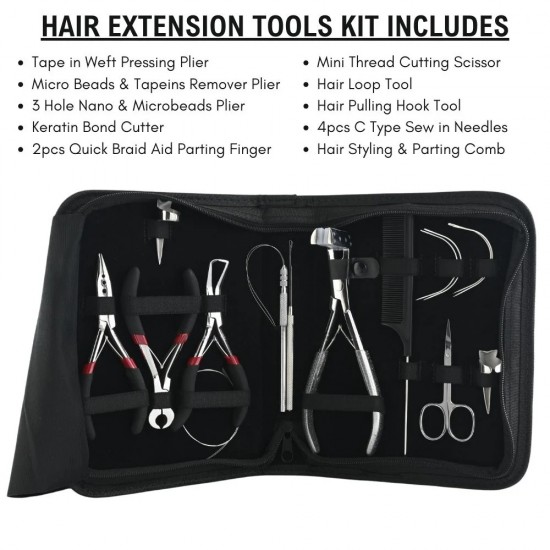 Hair extension tools including | Tape in Extension Plier |Loop & Crochet Hook