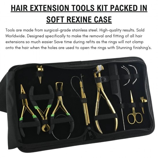 Hair extension tools including | Tape in Plier | Precision Hair Parting Tool in gold color
